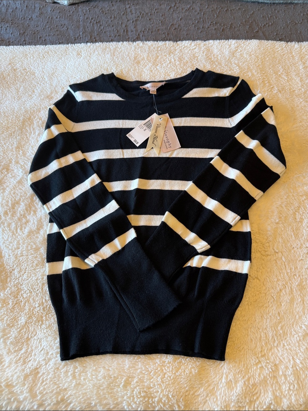 Philosophy Navy and White Striped Long Sleeve Sweater